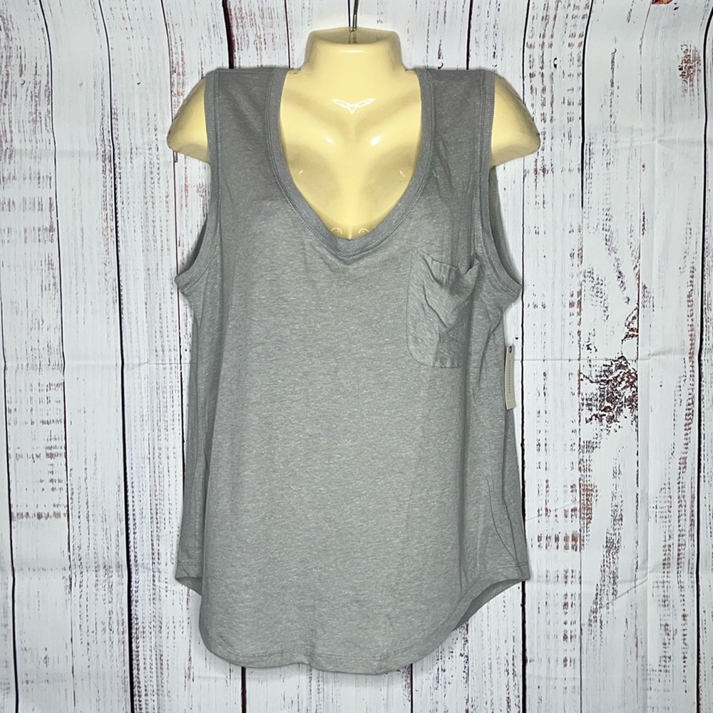 Postmark by Anthropologie NWT Size L Gray Chest Pocket V-Neck Tank Top